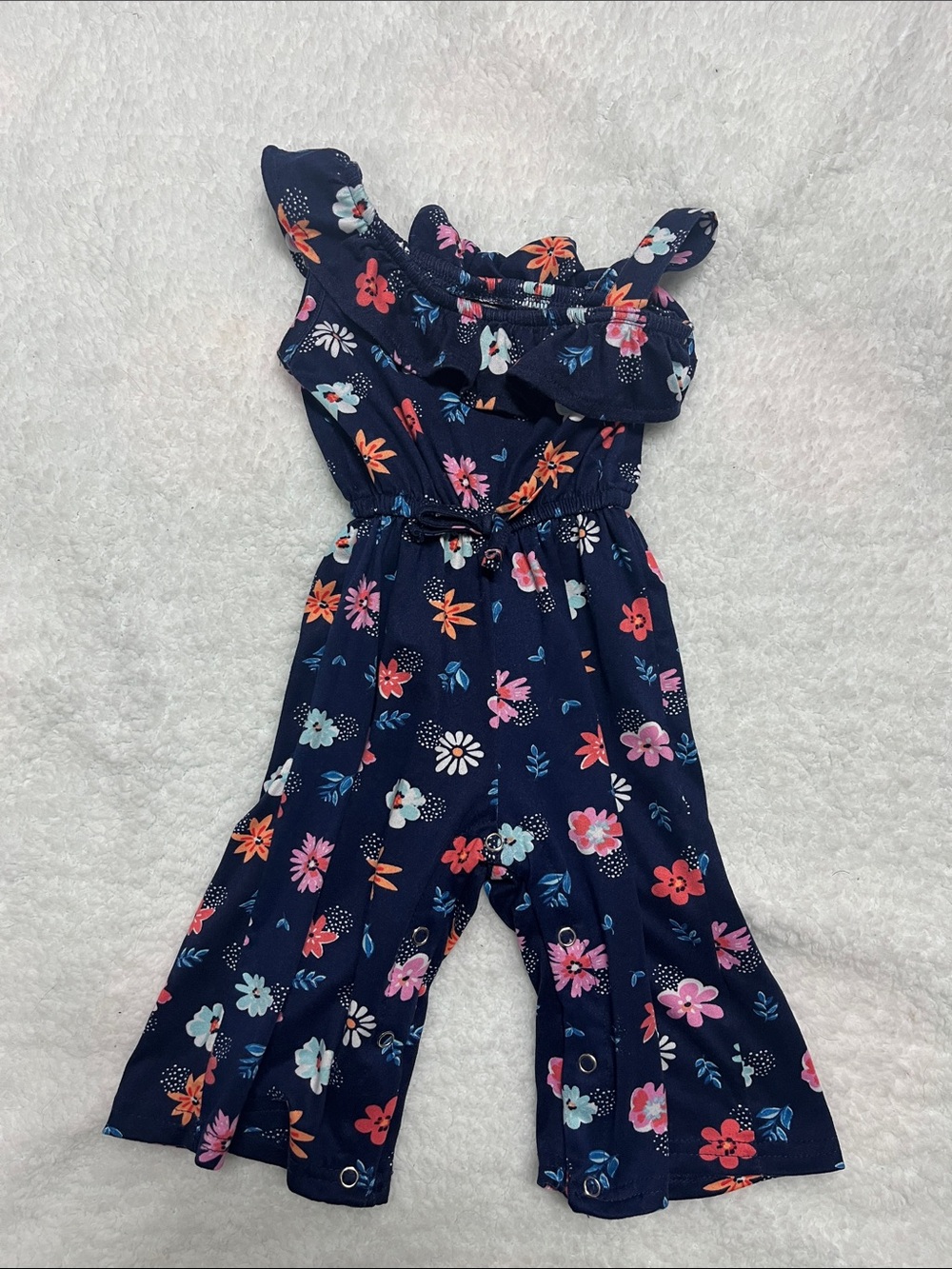 4/25$ Girls Navy Floral Ruffle Jumpsuit